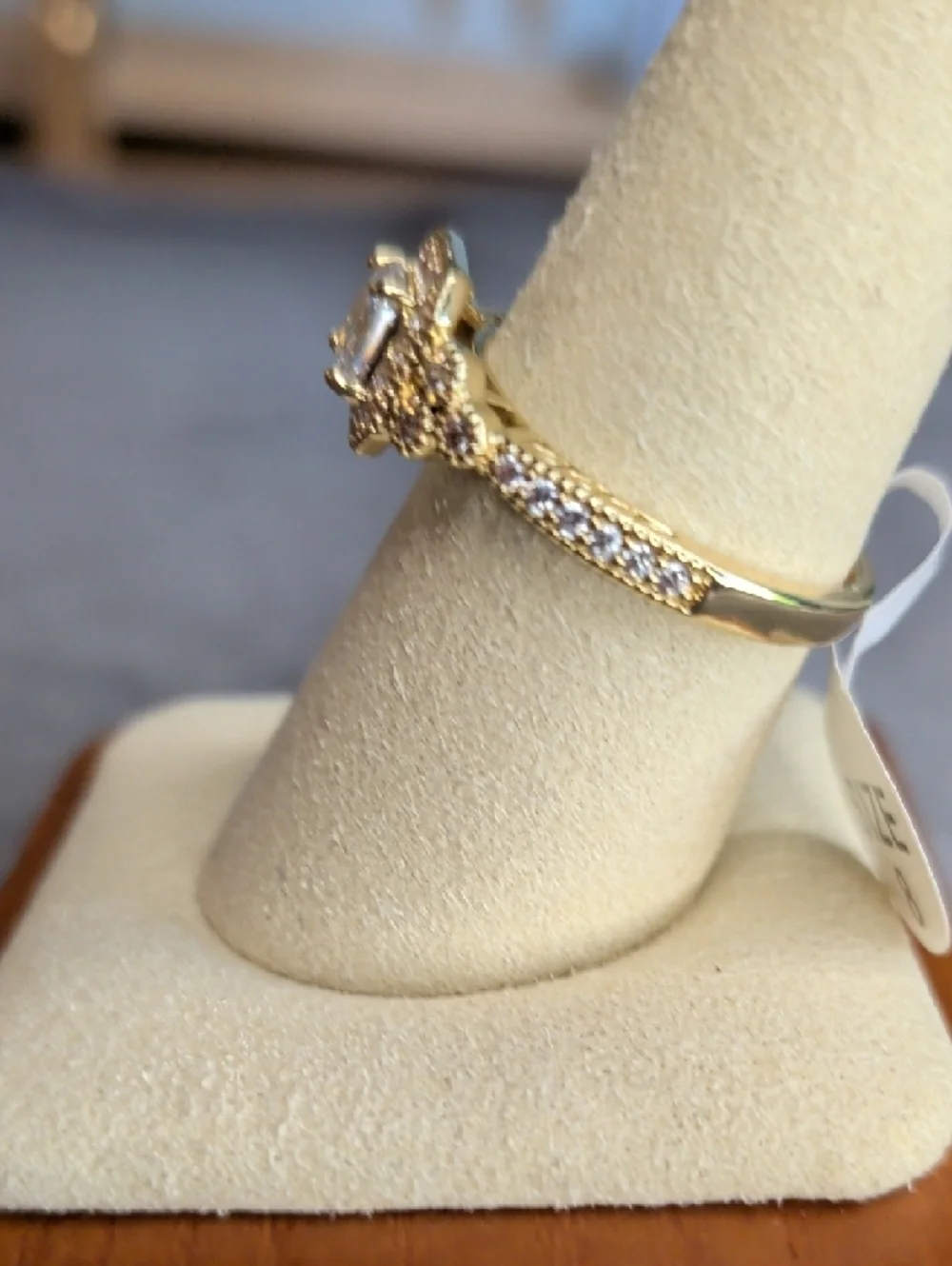 Cushion-Cut Halo Engagement Ring Size 8 - YG Plated